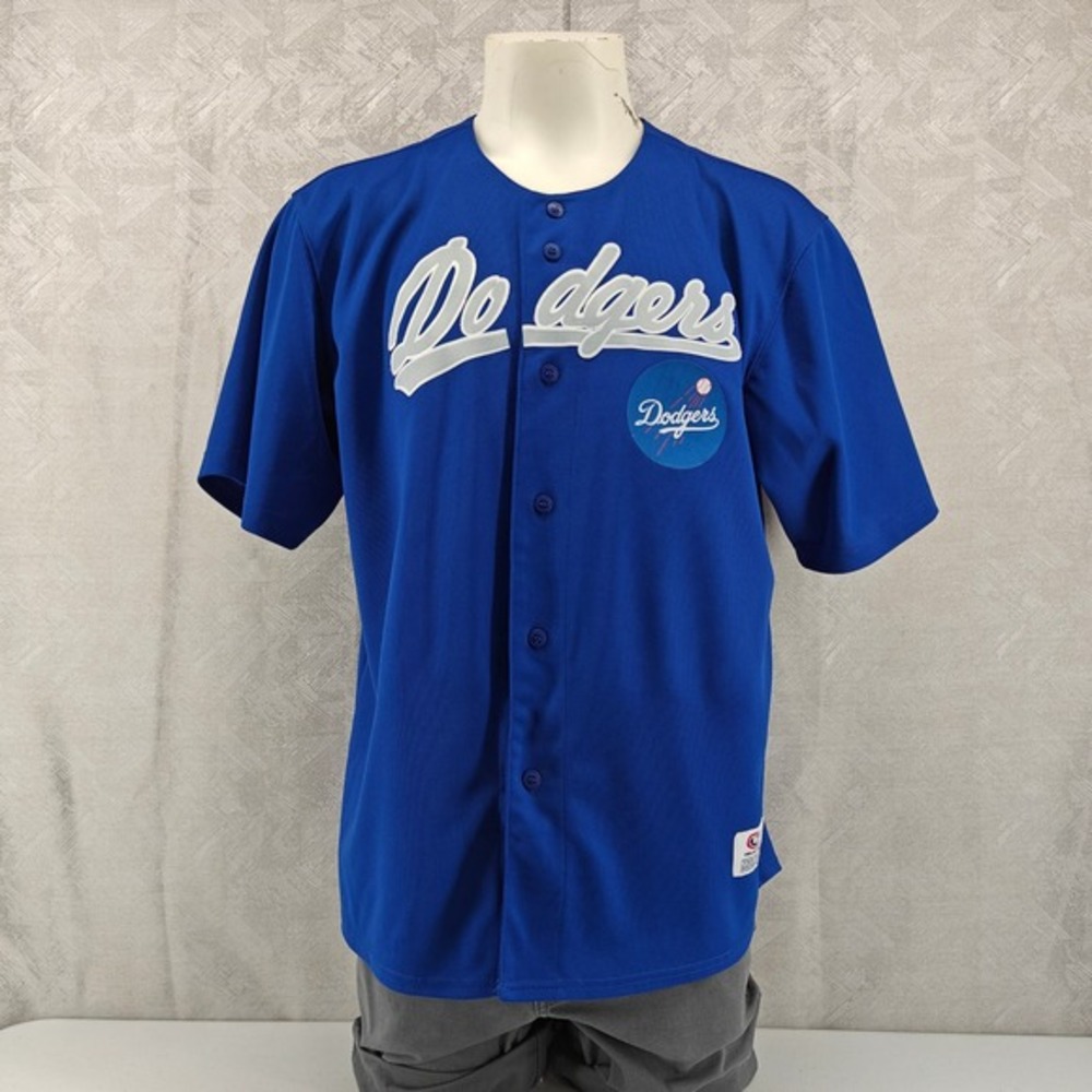 True Fan Jersey‎ Mens Large Blue MLB Baseball Los Angeles Dodgers Button Up Mesh